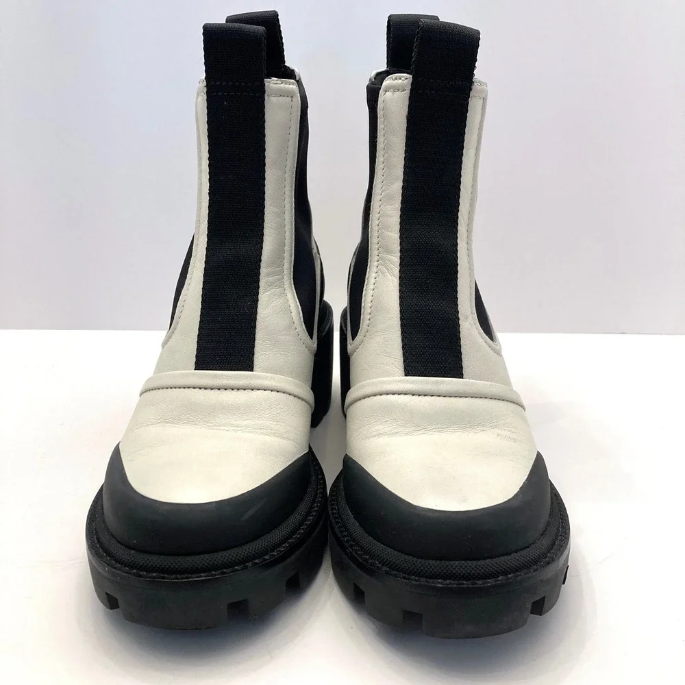 Tory Burch Lug Sole Chelsea Boots White Black Leather Womens‎ 5 $428